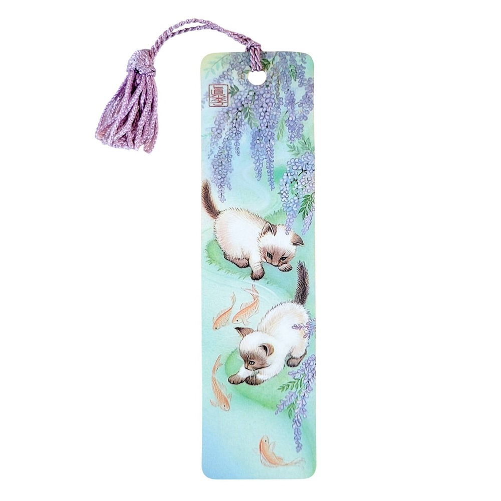 Vintage 80s Koi pond Kittens Bookmark, Peggy Toole Sunshine Thoughts 1988 H-1087